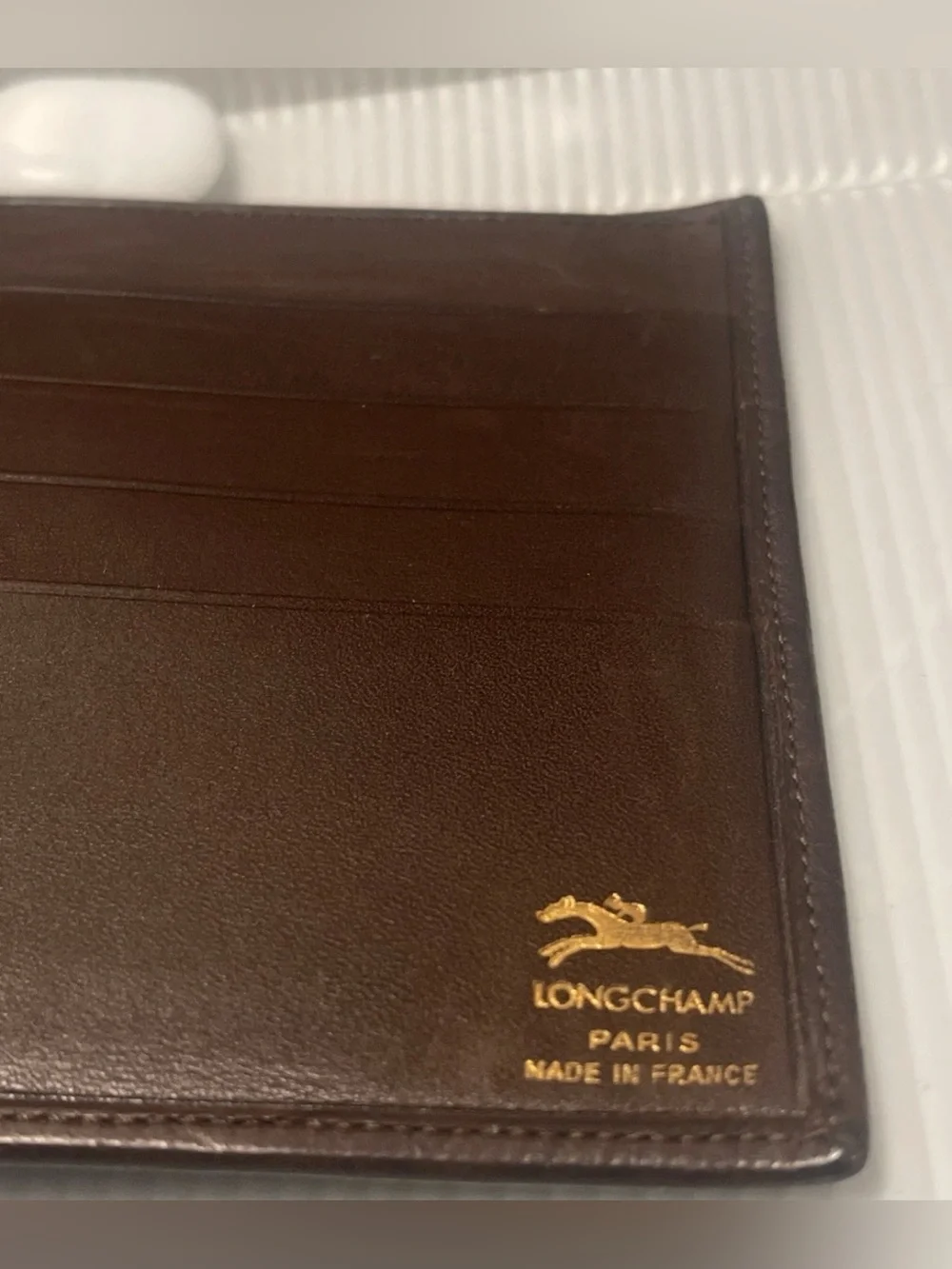 Longchamp Brown Leather Bifold Wallet, Made in France